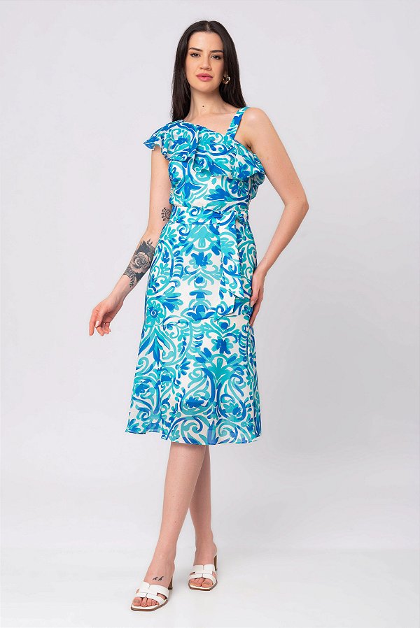 VESTIDO MIDI ESTAMPADO TURQUESA SUMMER