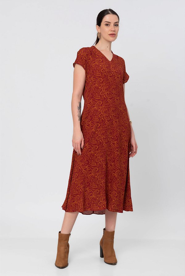 VESTIDO ESTAMPADO PAISLEY BORDÔ