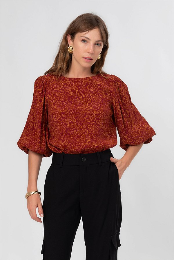 BLUSA ESTAMPADA PAISLEY BORDÔ
