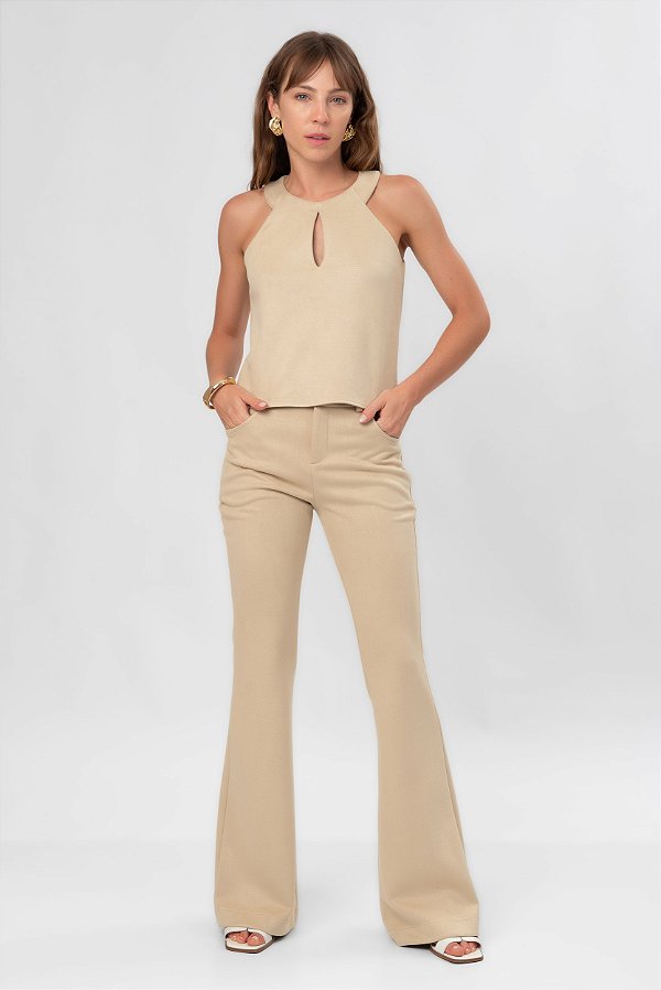 CALÇA FLARE SUEDE SABRINA BEGE AMENDOA