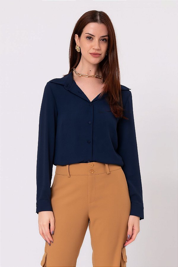 CAMISA PETIT CREPE ESSENTIAL AZUL MARINHO