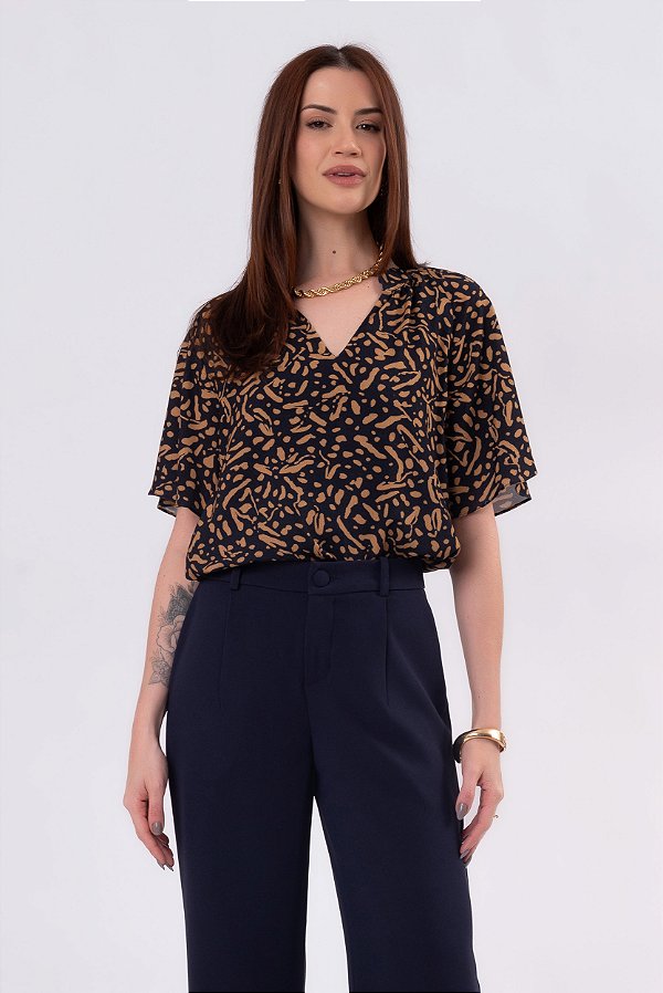 BLUSA ASTRAL ESTAMPADA AZUL MARINHO