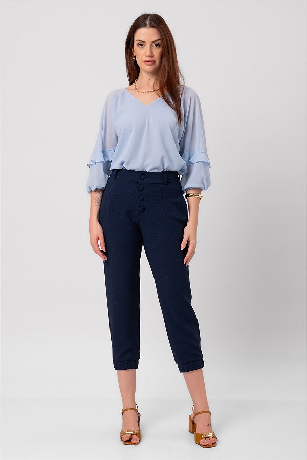 CALÇA CAROL CREPE AZUL MARINHO