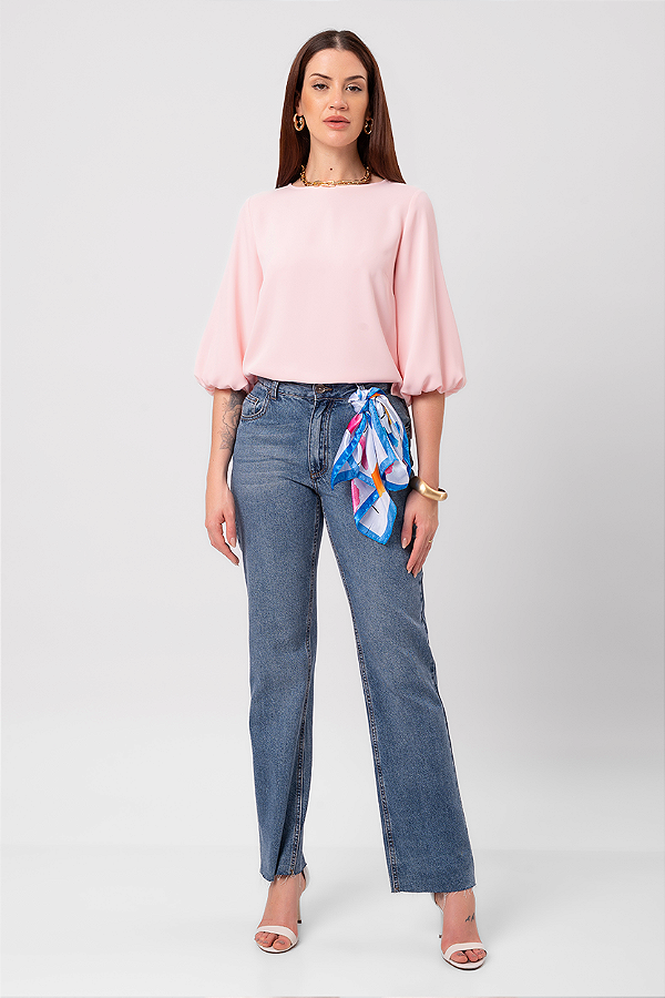 CALÇA RETA JEANS BARRA FIO