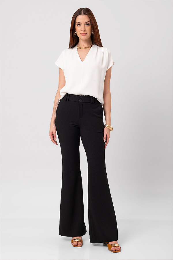 CALÇA FLARE CREPE CAROL PRETO