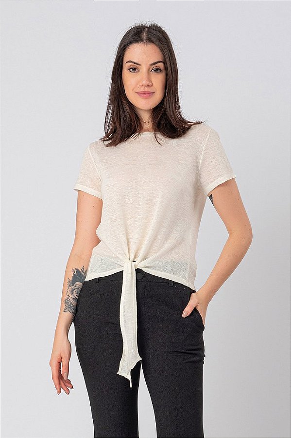 T-SHIRT LAÇO LINHO ESSENTIAL OFF WHITE