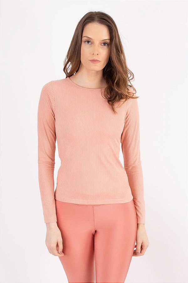 BLUSA CANELADA SUEDE NUDE