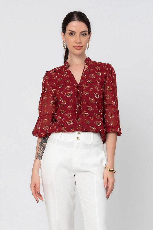 BATA FLORAL ART BORDÔ