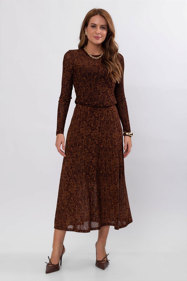 SAIA MIDI TULE ARABESCO CARAMEL