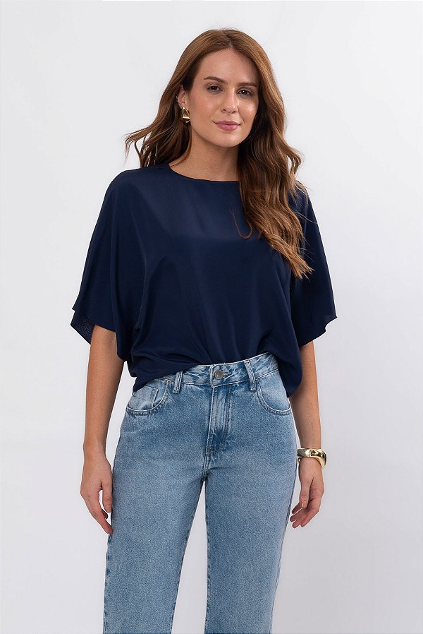 BLUSA MANGA CURTA AZUL MARINHO