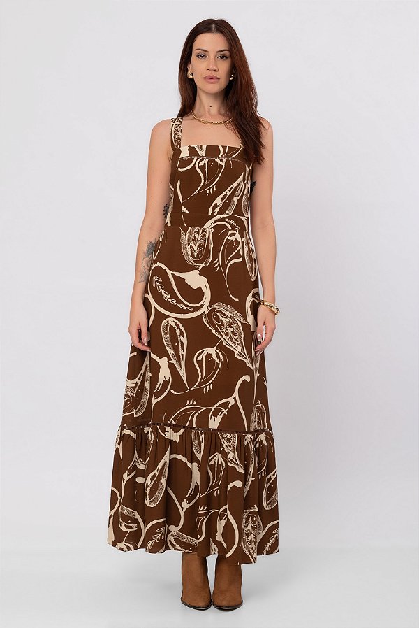 VESTIDO LONGO TRAÇO DE OUTONO ESTAMPADO