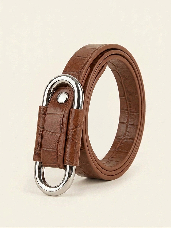 CINTO FINO CROCO FIVELA PRATA