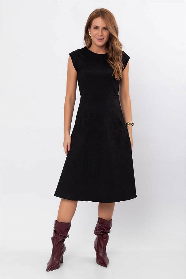 VESTIDO MIDI SUEDE BIA PRETO