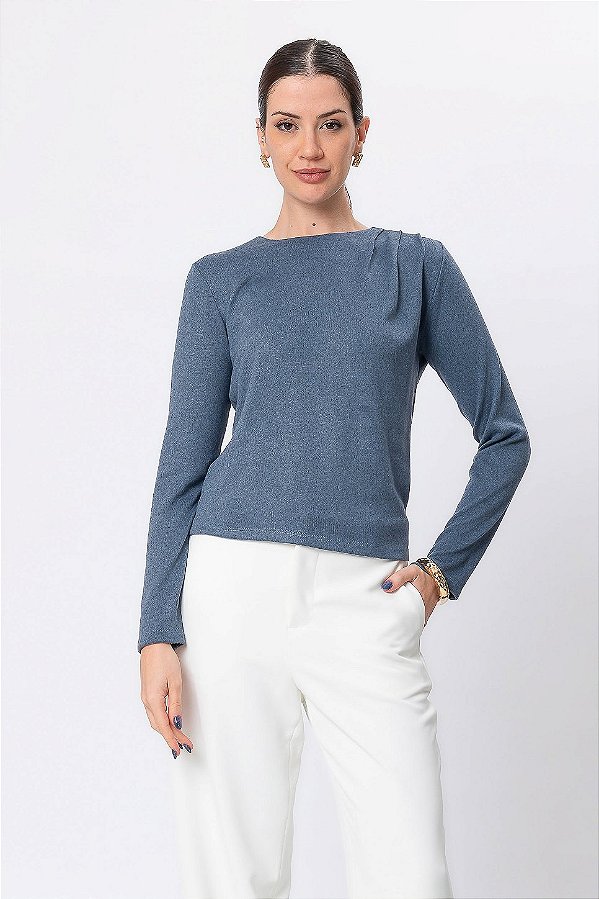 BLUSA MANGA LONGA PREGAS MALU STEEL BLUE