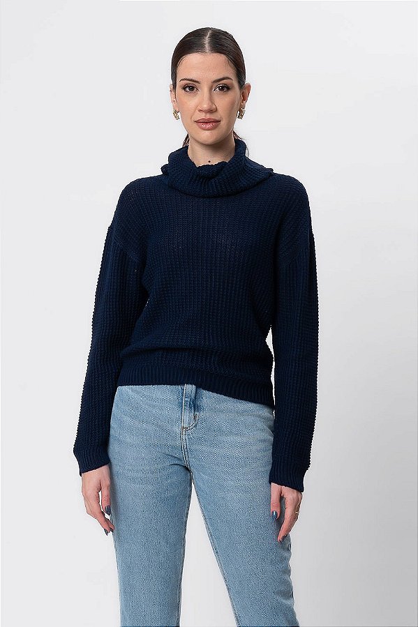 BLUSA GOLA TRICOT AZUL MARINHO