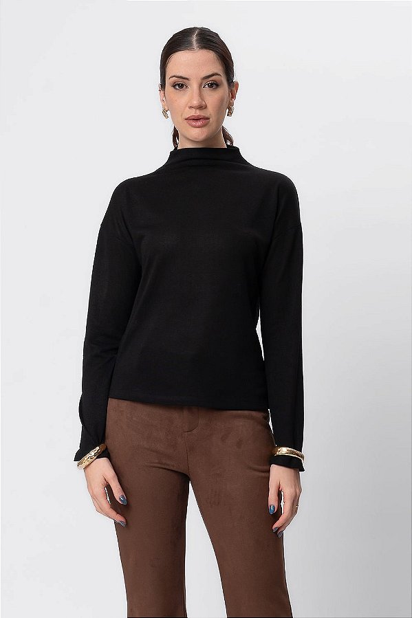 BLUSA GOLA MANGA LONGA MALU PRETO