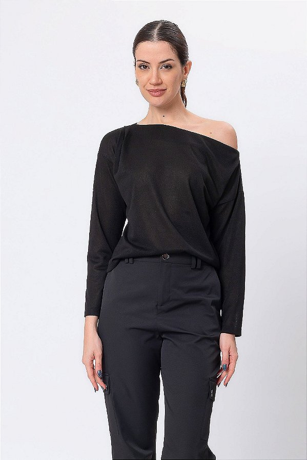 BLUSA OMBRO MANGA LONGA MALU PRETO