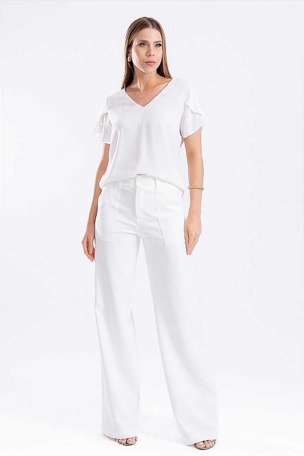 CALÇA RETA CREPE OFF WHITE DORA