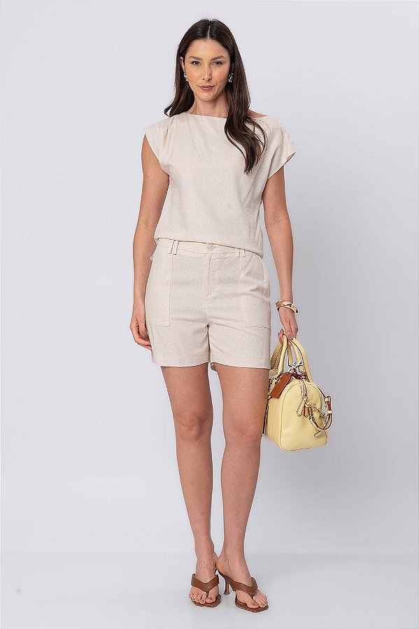 SHORT LINEN FLORA CLASSIC BEIGE