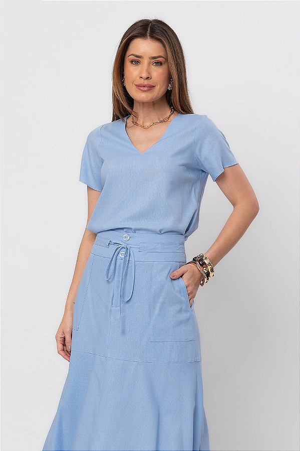 BLUSA MANGA CURTA LINEN CLARA ETERNAL BLUE