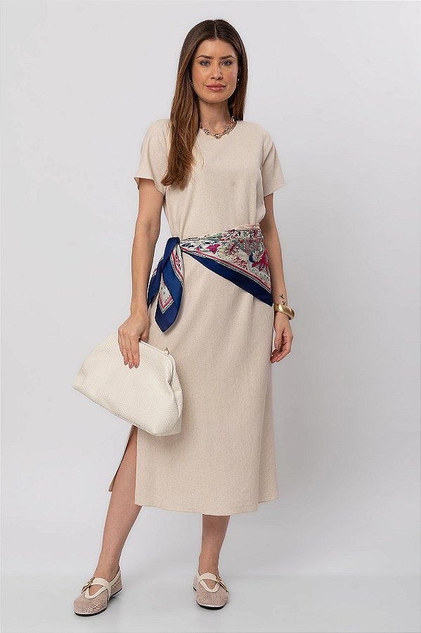 VESTIDO MIDI LINEN CLARA CLASSIC BEIGE