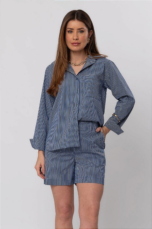 CAMISA MARIA JÚLIA TRICOLINE AZUL MARINHO