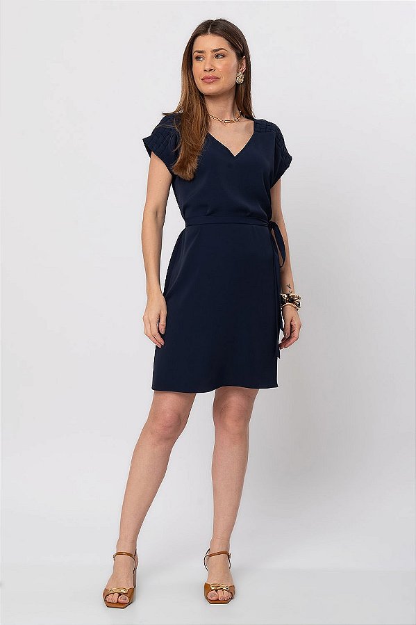 VESTIDO DECOTE V CURTO LÚCIA AZUL MARINHO