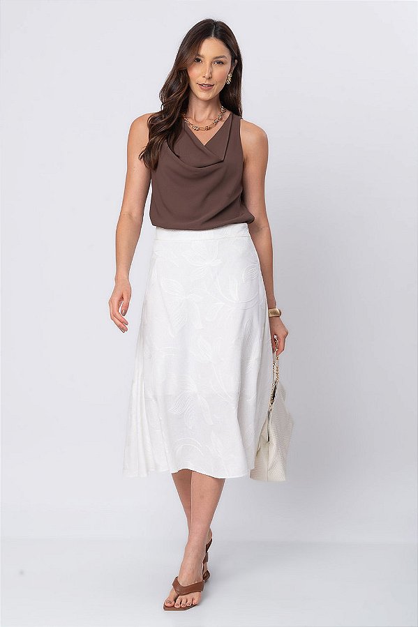 SAIA MIDI BORDADA SARAH OFF WHITE