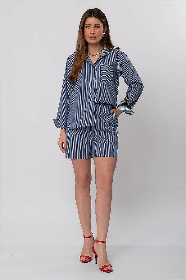 SHORT MARIA JÚLIA TRICOLINE AZUL MARINHO