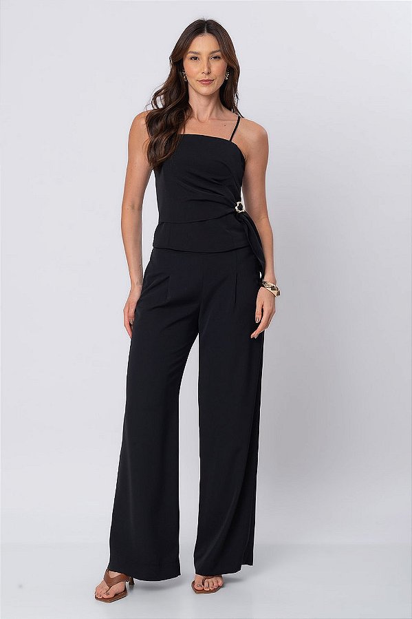 Calça Pantalona Nina Preto Feminina