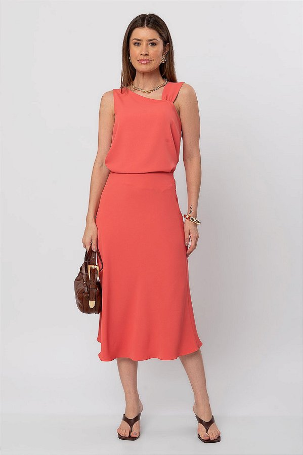Saia Midi Ana Lívia Watermelon Pink Feminina