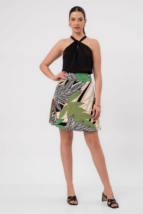 Saia Crepe Folhagens Feminina