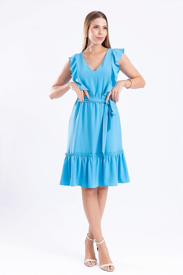 Vestido Crepe Midi Detalhe Babado Lara Feminino