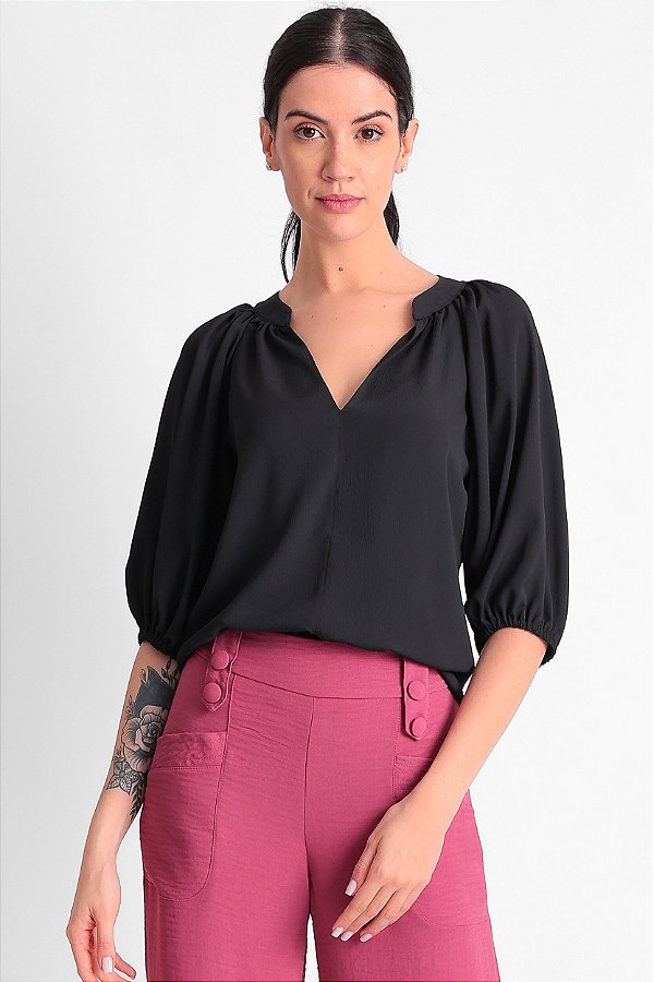 Blusa Manga 3/4 Crepe Ayla Feminina