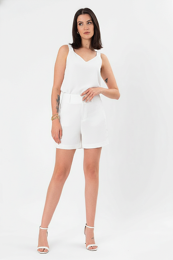 Regata Decote V Crepe Camélia Feminina
