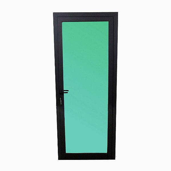 Porta Glass Preta 2,10x0,80 abertura esquerda, vidro temperado verde ou fumê c/ puxador