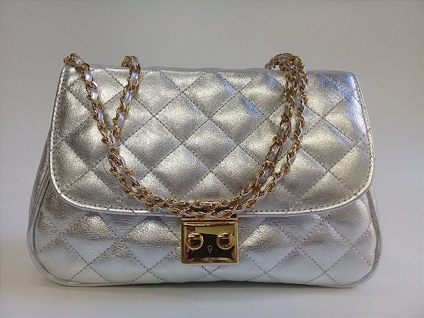 Bolsa matelasse  metalizada prata