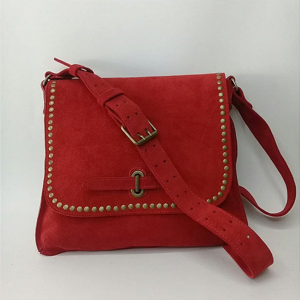 Bolsa carteiro camurça. Carmim