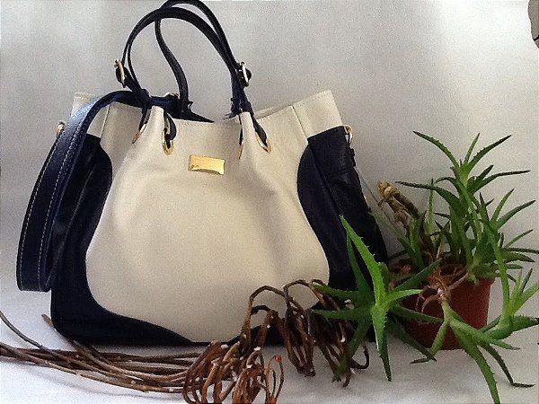 Bolsa Karen crema/marinho