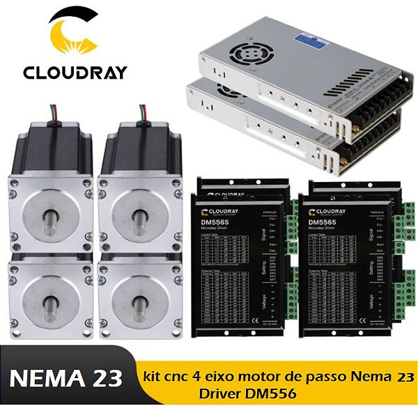 kit cnc 4 eixo motor de passo nema 23, driver dm556