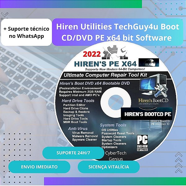 Hiren Boot CD/DVD PE X64 – Ferramentas de Reparação de PC + Suporte via WhatsApp