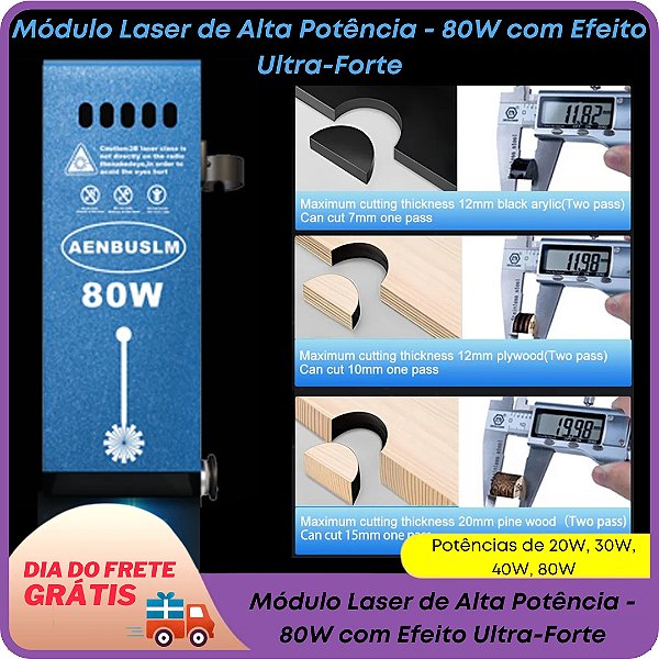 Módulo de Gravador CNC Potências 20W, 30W, 40W, 80W para Corte e Gravação