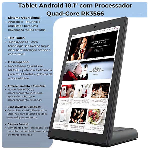 Quiosques Interativos para Bares, Restaurantes e Hotéis: Tablet Android 11 com Tela Touch de 10.1", NFC e 4G + 32GB