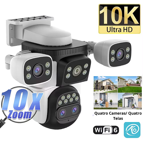 Câmera de Segurança WiFi 10K UHD com Zoom Óptico 10X, Visão Noturna e Rastreio Automático