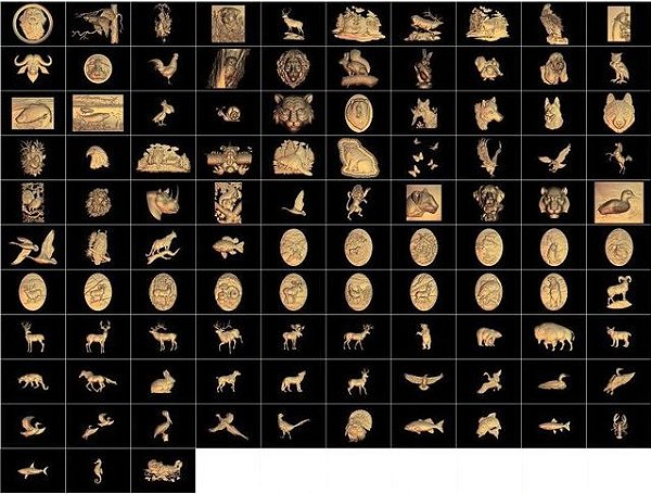 Modelo STL para cnc para escultura em relevo artcam 3d vectric aspire (pacote com103 peças) Animais