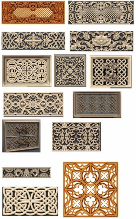 Arquivos STL para modelos 3d cnc gravura, router conjuntos decorativo (14 peças)