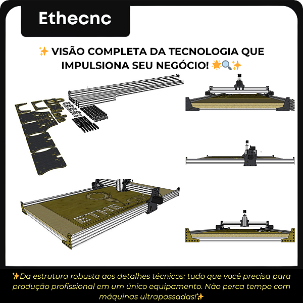 CNC Router Profissional ETHECNC 1510 - 1500x1000mm | Corte em Alumínio | Chapa