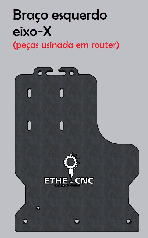 Braço esquerdo eixo-X peça usinada em router