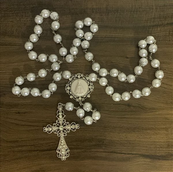 Terço noiva grande Nossa Senhora Aparecida em camafeu