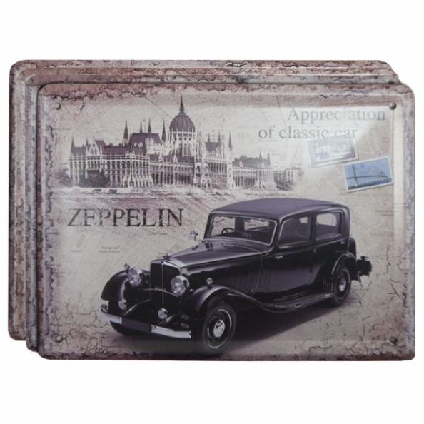 Jogo 8 Placas de Metal Imã Carros Antigos